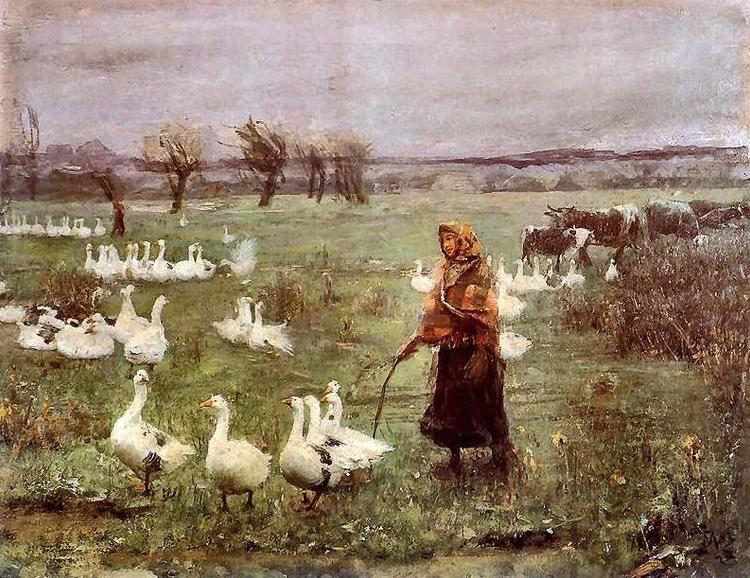 Teodor Axentowicz The Goose Girl. China oil painting art
